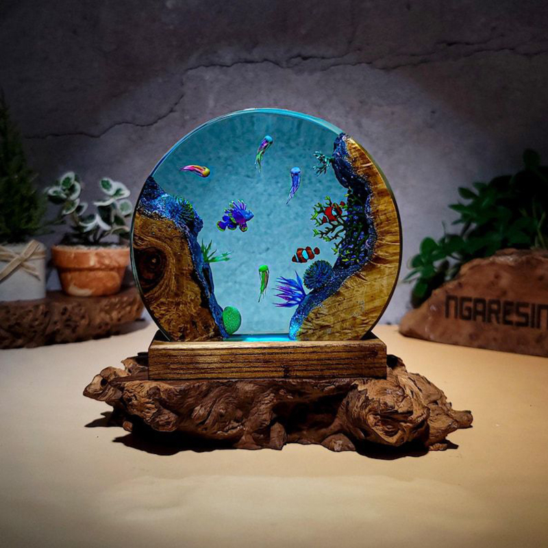 Aquarium Fish In - Okyanus Akvaryumu Organizma Reçine Masa Lambası