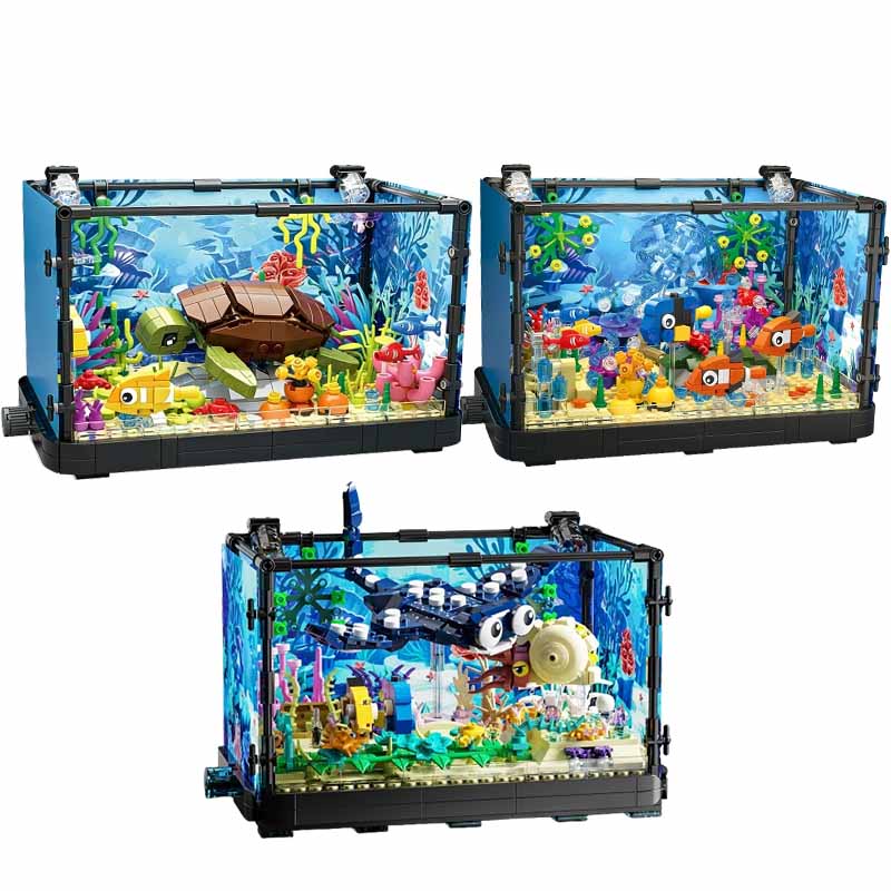 Aquarium Fish House - Işıklı Balık Tankı Yapım Blokları Seti,