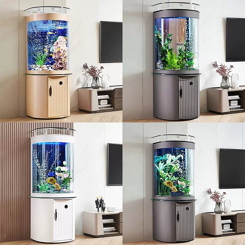 Aquarium Fish Low Maintenance - Yarı Daire Tabanlı Filtreli Cam Akvaryum,